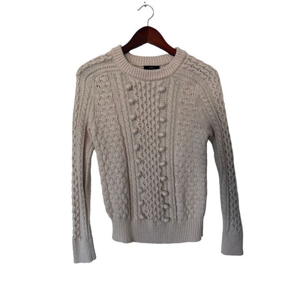 J. Crew Popcorn Cable Knit Chunky Grandpa Wool Blend Sweater Cream Size XS - Picture 1 of 15